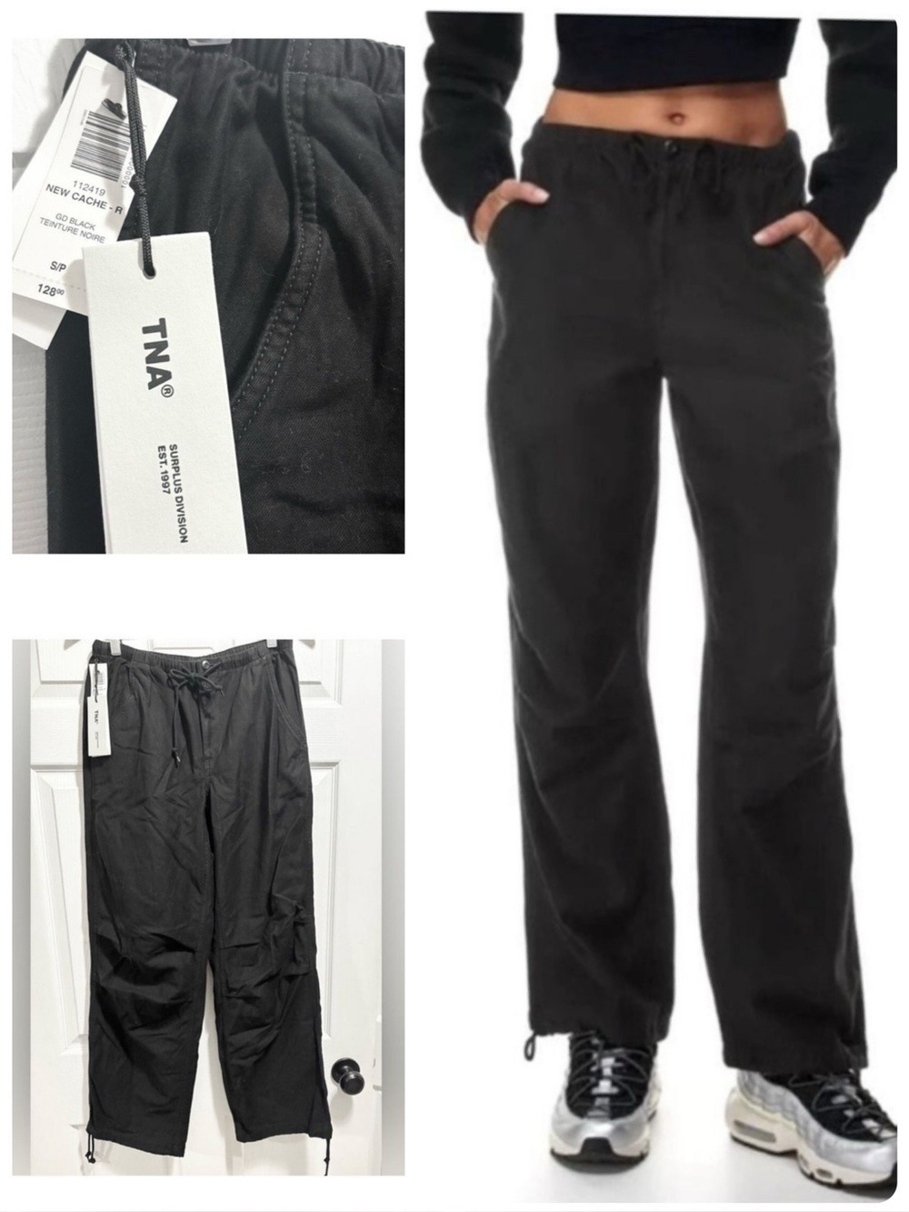 NWT Aritzia TNA New Cache Cargo Pants Black Utility Parachute Sz Small Brand New